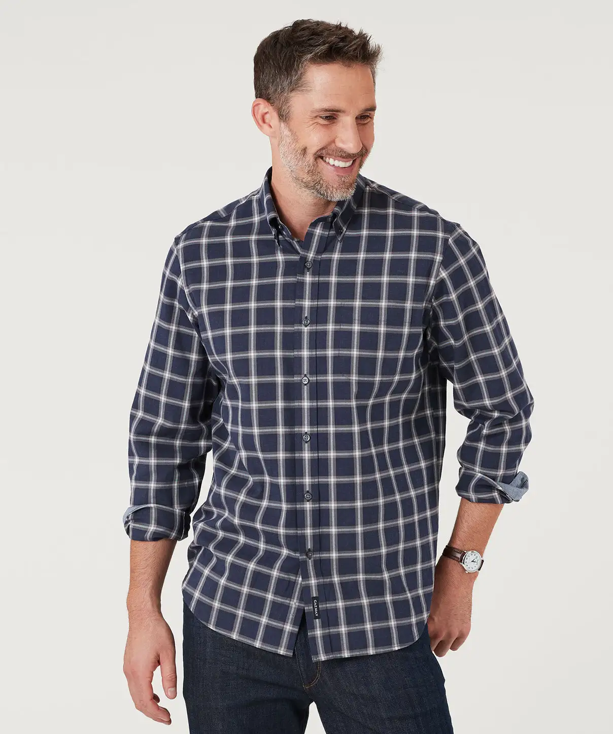 Gazman Brushed Twill Melange Check Shirt - Navy 3 Gazman Brushed Twill Melange Check Shirt - Navy