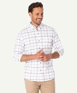Gazman Tailored Fit Casual Check Long Sleeve Shirt - White