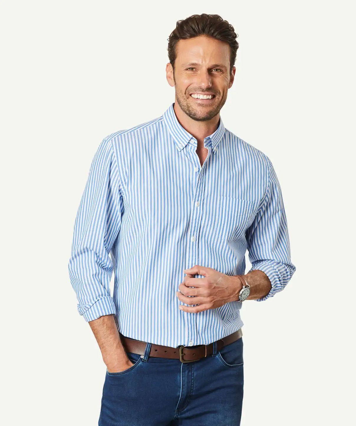 Gazman Tailored Casual Stretch Stripe Long Sleeve Shirt - Marine Blue 3 Gazman Tailored Casual Stretch Stripe Long Sleeve Shirt - Marine Blue