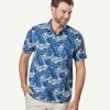 Gazman Linen Blend Leaf Print Short Sleeve Shirt - Nightshade