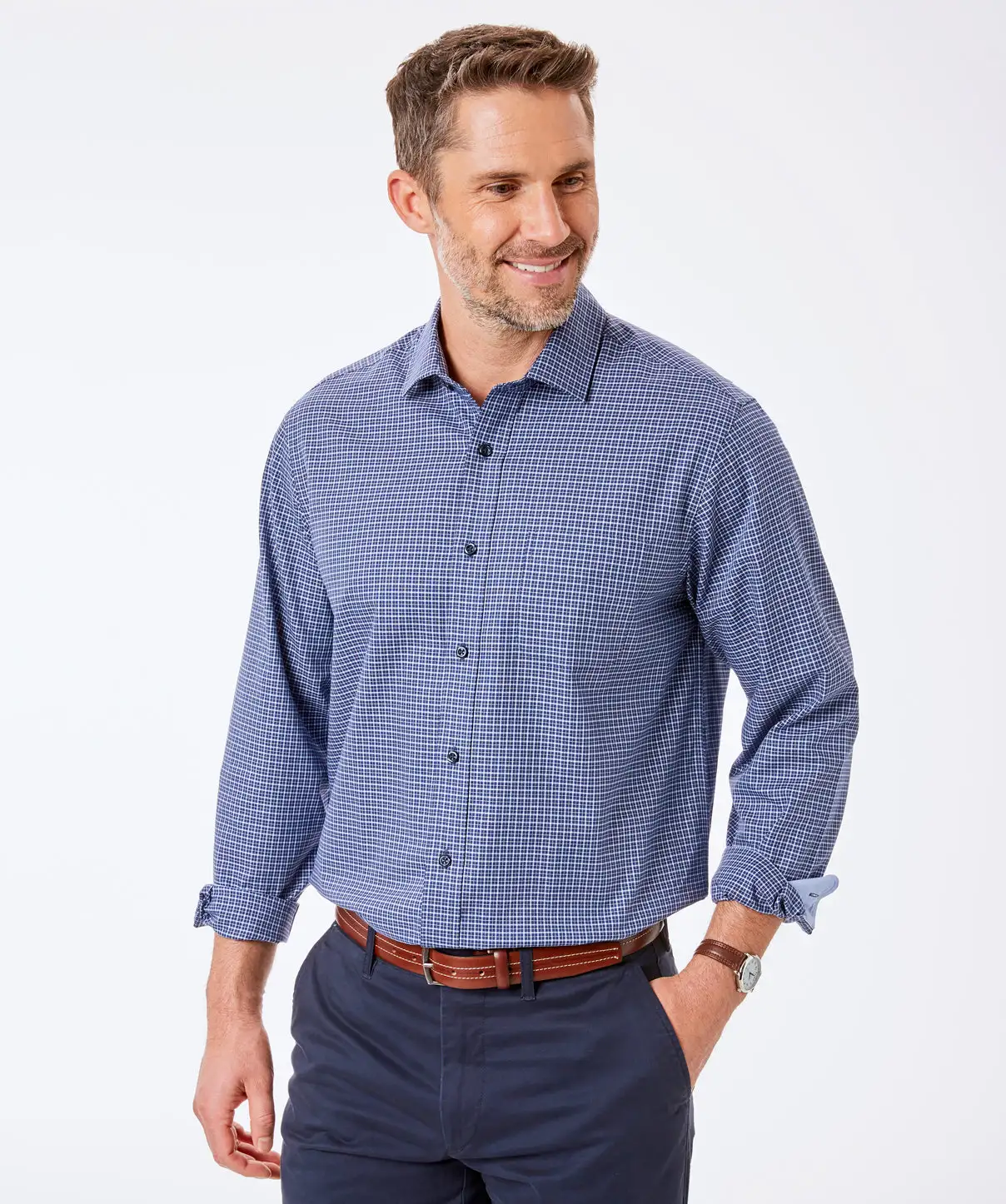 Gazman Easy Care Oxford Check Shirt - Navy 3 Gazman Easy Care Oxford Check Shirt - Navy