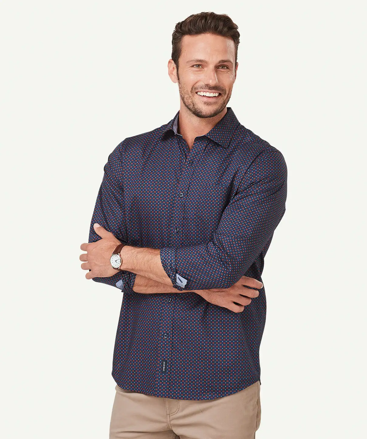 Gazman Smart Geo Square Printed Long Sleeve Shirt - Navy 3 Gazman Smart Geo Square Printed Long Sleeve Shirt - Navy