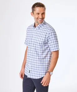 Gazman Easy Care Oxford Check Short Sleeve Shirt - White