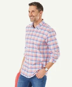 Gazman Tailored Fit Easy Care Check Shirt - Coral