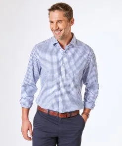 Gazman Easy Care Twill Check Shirt - Blue