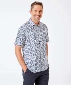 Gazman Casual Floral Print Short Sleeve Shirt - Navy