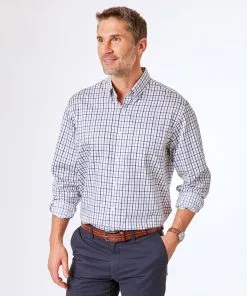 Gazman Easy Care Twill Check Shirt - White