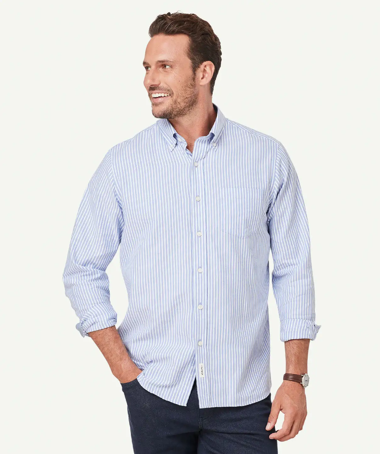 Gazman Brushed Twill Stripe Long Sleeve Shirt - Blue 3 Gazman Brushed Twill Stripe Long Sleeve Shirt - Blue