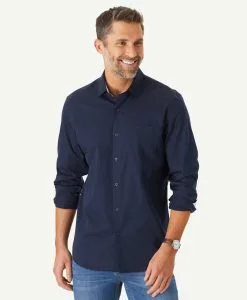 Gazman Tailored Fit Easy Care Plain Twill Shirt - Navy