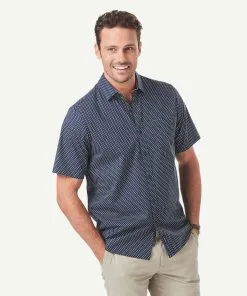 Gazman Geo Printed Short Sleeve Shirt - Navy
