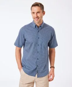 Gazman Geometric Print Short Sleeve Shirt - Navy