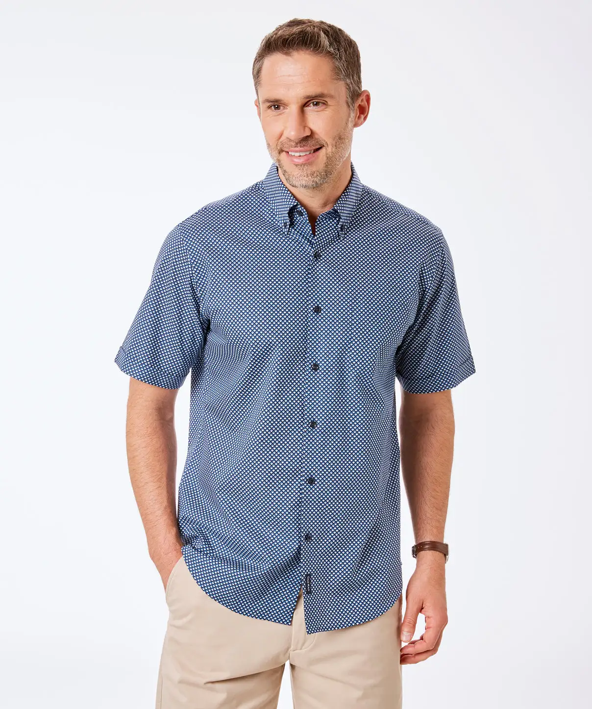 Gazman Geometric Print Short Sleeve Shirt - Navy 3 Gazman Geometric Print Short Sleeve Shirt - Navy