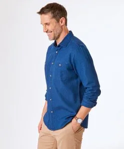 Gazman Tailored Fit Double Pocket Denim Shirt - Indigo