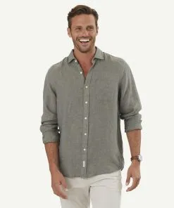 Gazman Pure Linen Plain Long Sleeve Shirt - Khaki -Cheap Accessories Store 1 9eb16217 c08e 4bd1 899e 8beb72090092