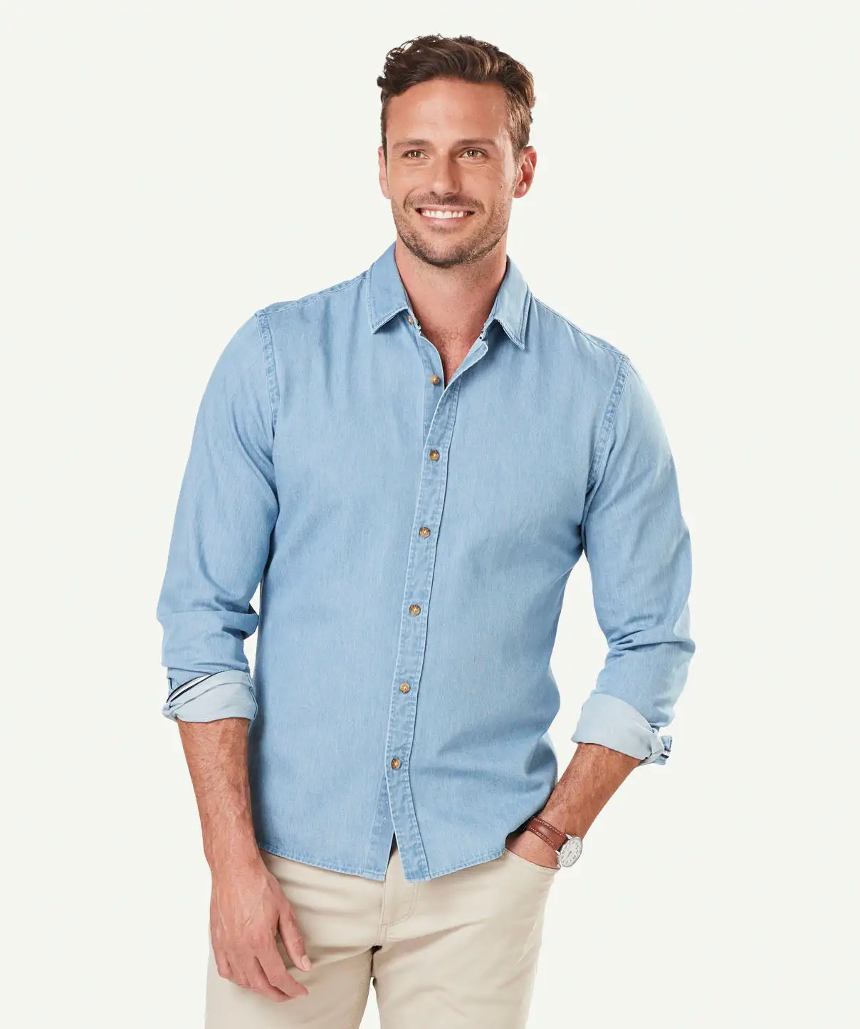 Gazman Tailored Casual Plain Denim Long Sleeve Shirt - Denim 3 Gazman Tailored Casual Plain Denim Long Sleeve Shirt - Denim