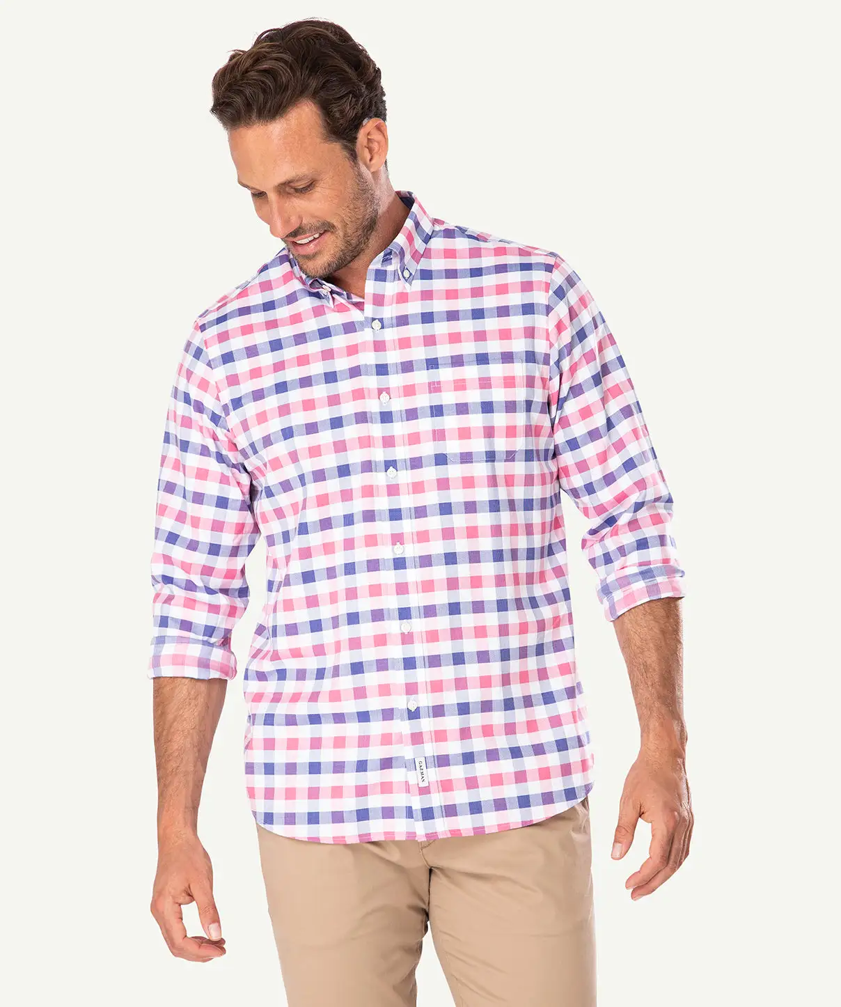 Gazman Easy Care Dobby Check Long Sleeve Shirt - Watermelon 3 Gazman Easy Care Dobby Check Long Sleeve Shirt - Watermelon