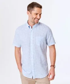 Gazman Tailored Fit Linen Blend Short Sleeve Shirt - Sky Blue