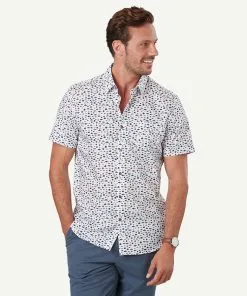Gazman Tailored Fit Fish Print Short Sleeve Shirt - White