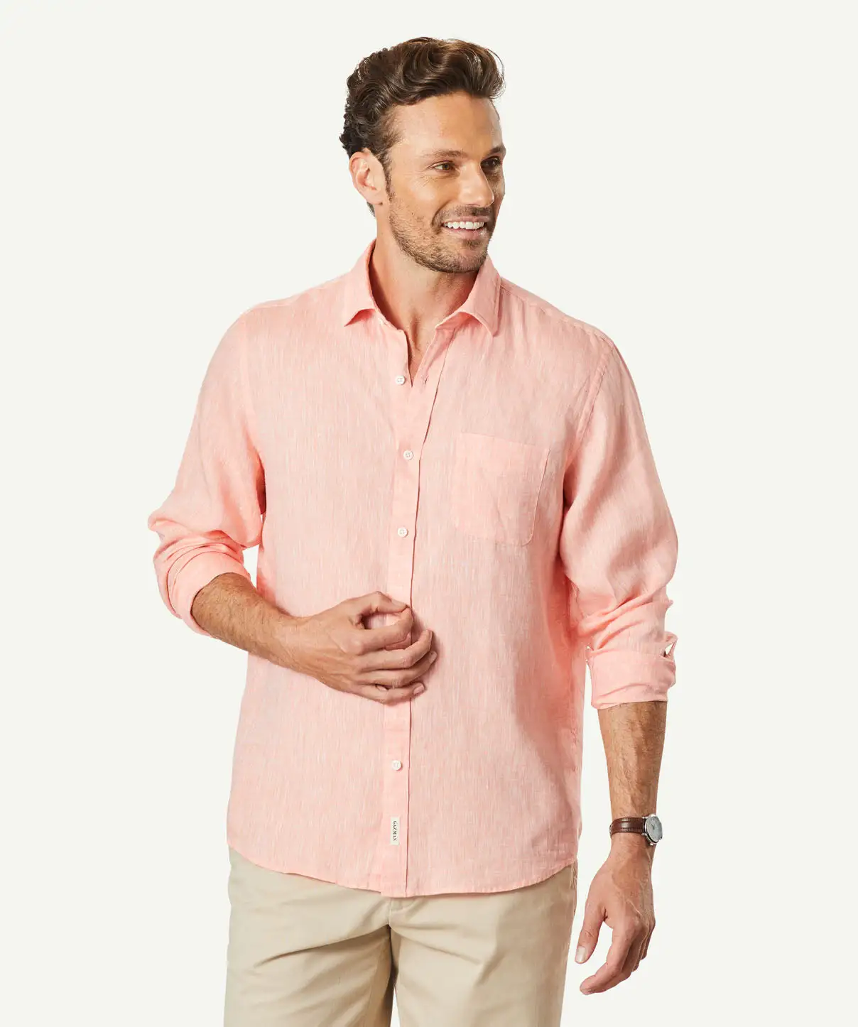 Gazman Linen Plain Long Sleeve Shirt - Guava 3 Gazman Linen Plain Long Sleeve Shirt - Guava