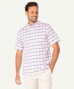 Gazman Easy Care Oxford Check Short Sleeve Shirt - Watermelon