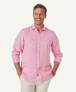 Gazman Pure Linen Plain Long Sleeve Shirt - Berry