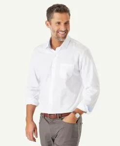 Gazman Tailored Fit Easy Care Plain Twill Shirt - White
