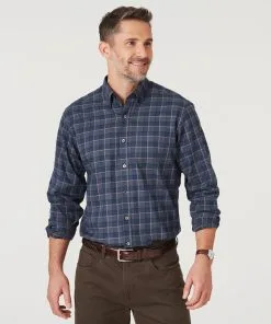 Gazman Brushed Twill Melange Check Shirt - Dark Olive