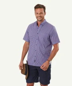 Gazman Easy Care Mini Gingham Short Sleeve Shirt - Navy/Pink