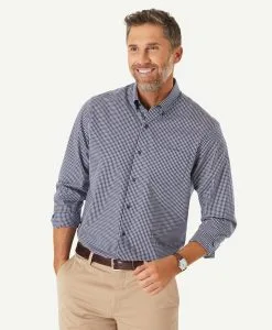 Gazman Easy Care Stretch Check Shirt - Navy