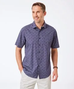 Gazman Floral Dot Print Short Sleeve Shirt - Navy