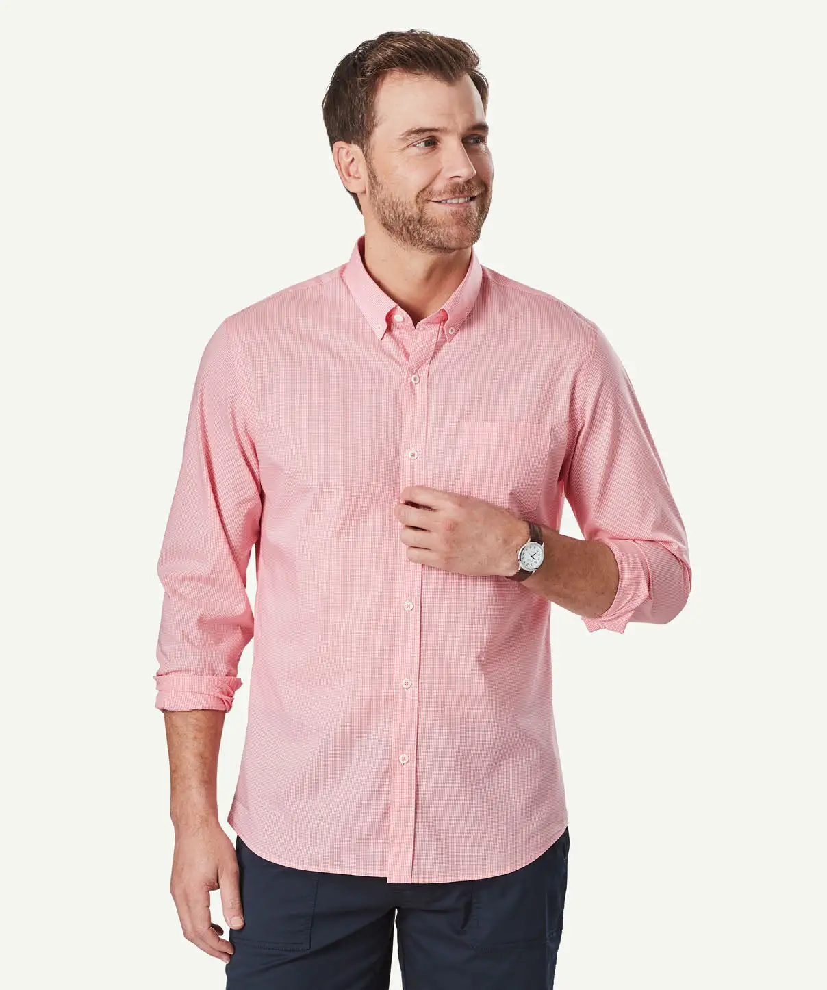 Gazman Tailored Featherweight Gingham Long Sleeve Shirt - Flamingo 3 Gazman Tailored Featherweight Gingham Long Sleeve Shirt - Flamingo