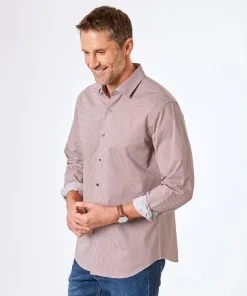 Gazman Tailored Fit Smart Square Print Shirt - Brick