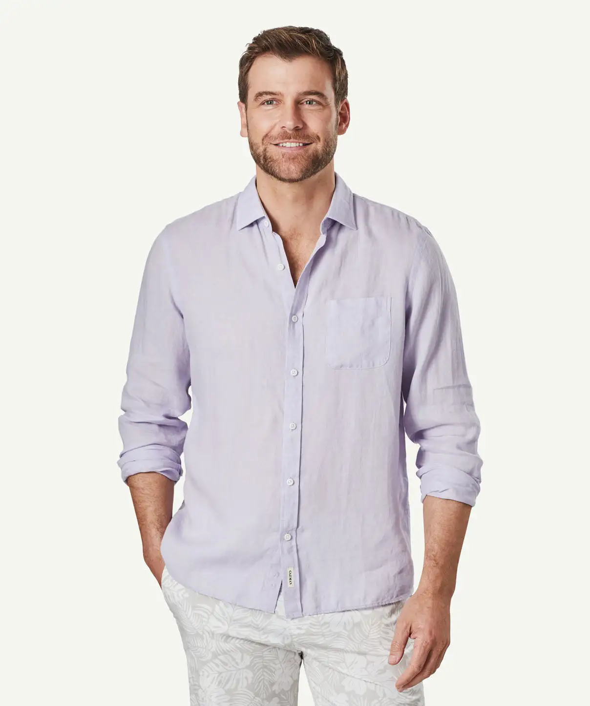 Gazman Linen Plain Long Sleeve Shirt - Lilac 3 Gazman Linen Plain Long Sleeve Shirt - Lilac