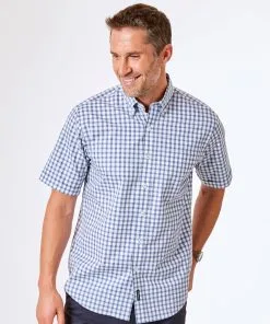 Gazman Easy Melange Box Check Short Sleeve Shirt - Denim