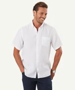 Gazman Linen Plain Short Sleeve Shirt - White