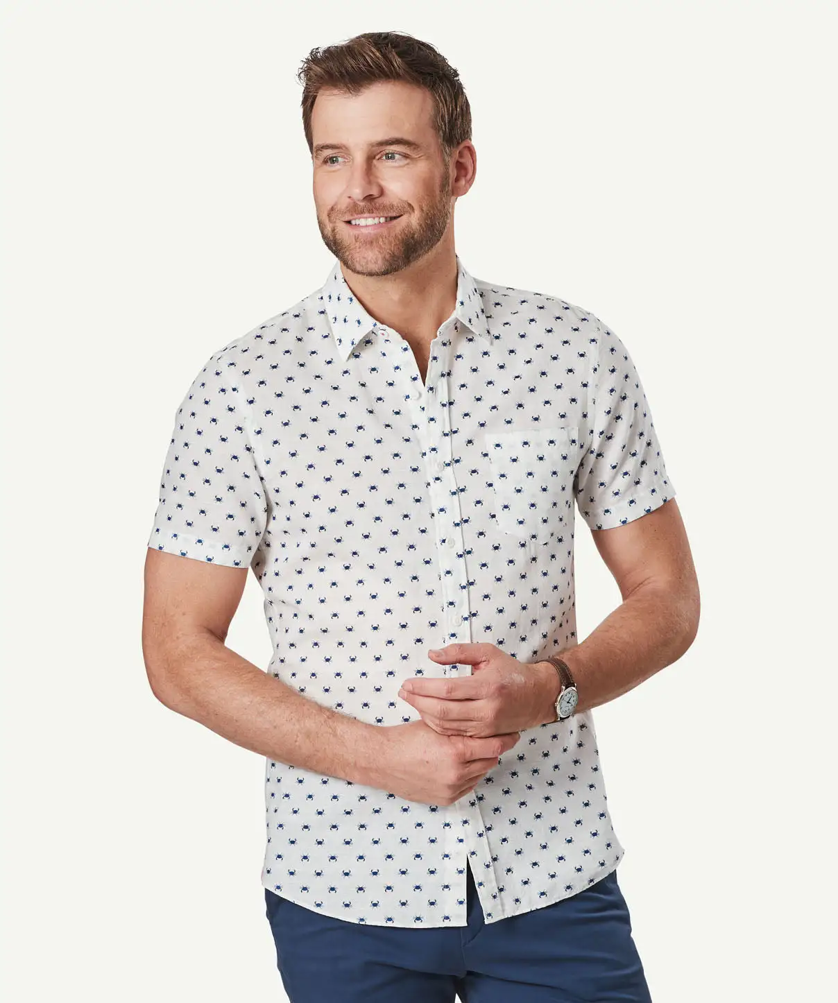 Gazman Tailored Linen Blend Crab Short Sleeve Shirt - White 3 Gazman Tailored Linen Blend Crab Short Sleeve Shirt - White