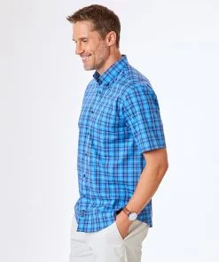 Gazman Easy Care Plaid Short Sleeve Shirt - Cobalt