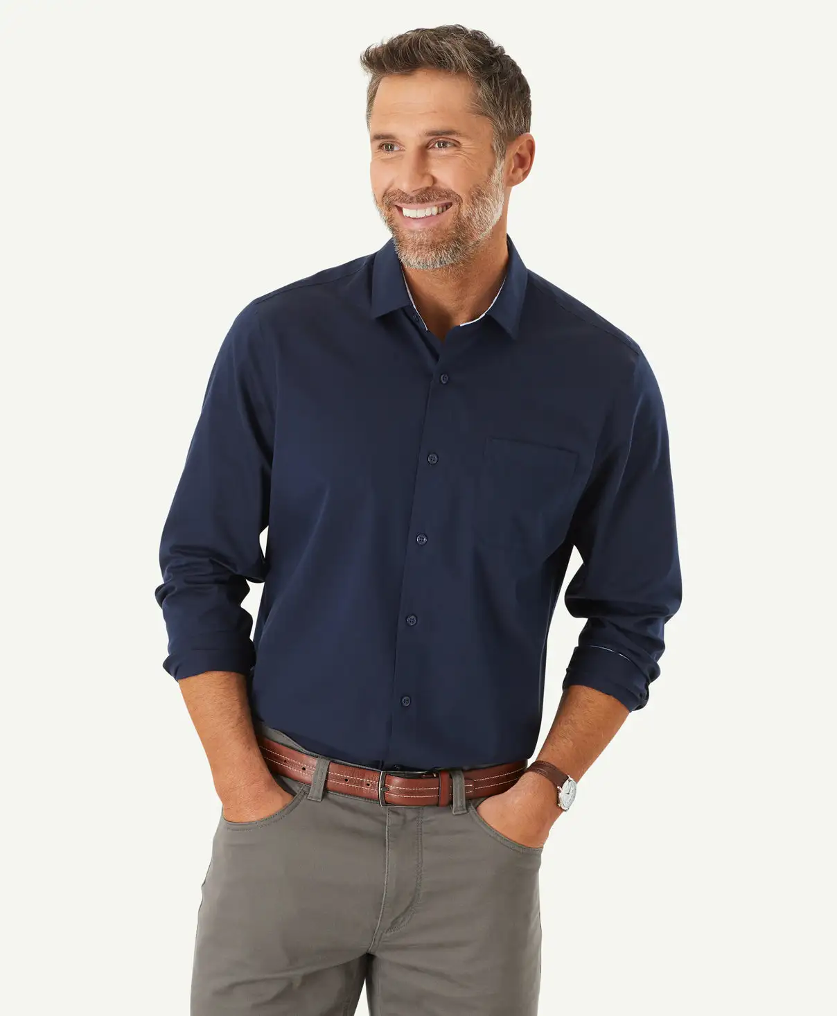 Gazman Easy Care Plain Twill Shirt - Navy 3 Gazman Easy Care Plain Twill Shirt - Navy