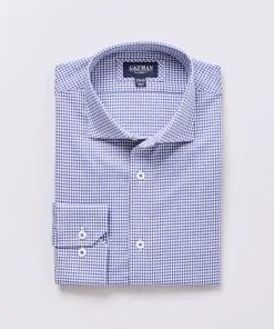 Gazman Tailored Fit Easy Care Houndstooth Business Shirt - Navy