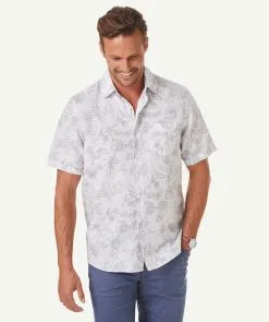Gazman Linen Blend Floral Short Sleeve Shirt - Dove