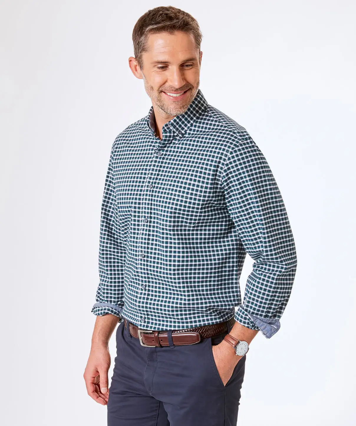 Gazman Casual Stretch Oxford Check Shirt - Forest 3 Gazman Casual Stretch Oxford Check Shirt - Forest