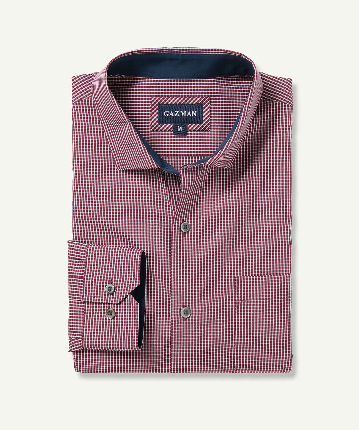 Gazman Easy Care Gingham Long Sleeve Shirt - Wine 4 Gazman Easy Care Gingham Long Sleeve Shirt - Wine - Image 2