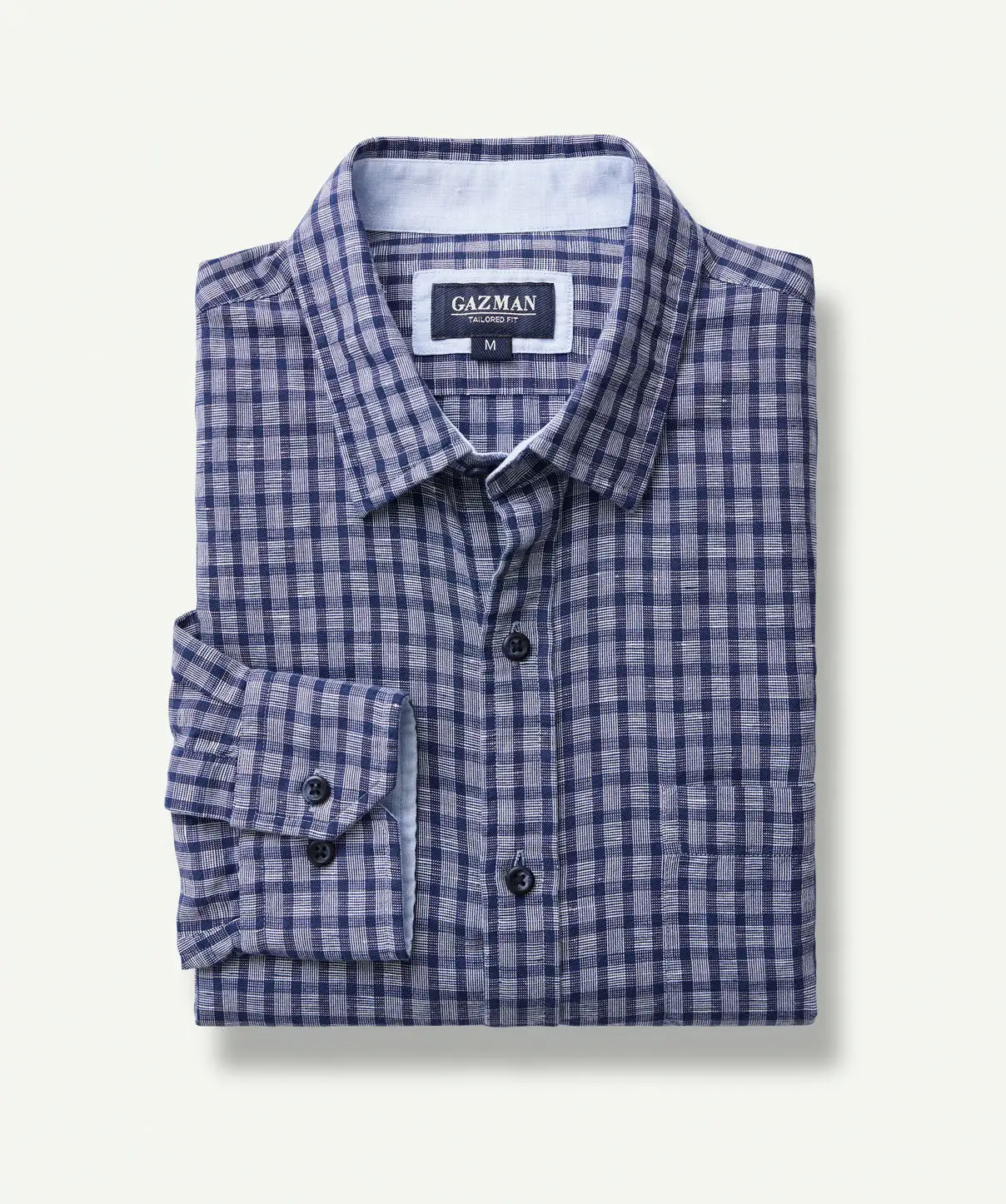 Gazman Tailored Linen Blend Check Long Sleeve Shirt - Navy 4 Gazman Tailored Linen Blend Check Long Sleeve Shirt - Navy - Image 2