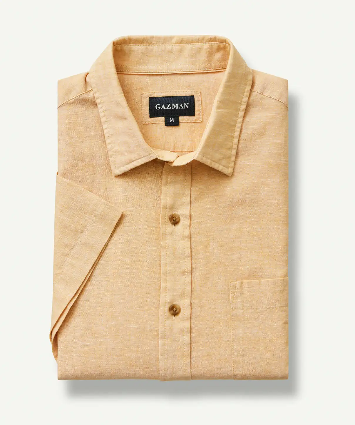 Gazman Linen Blend Plain Short Sleeve Shirt - Amber Yellow 4 Gazman Linen Blend Plain Short Sleeve Shirt - Amber Yellow - Image 2