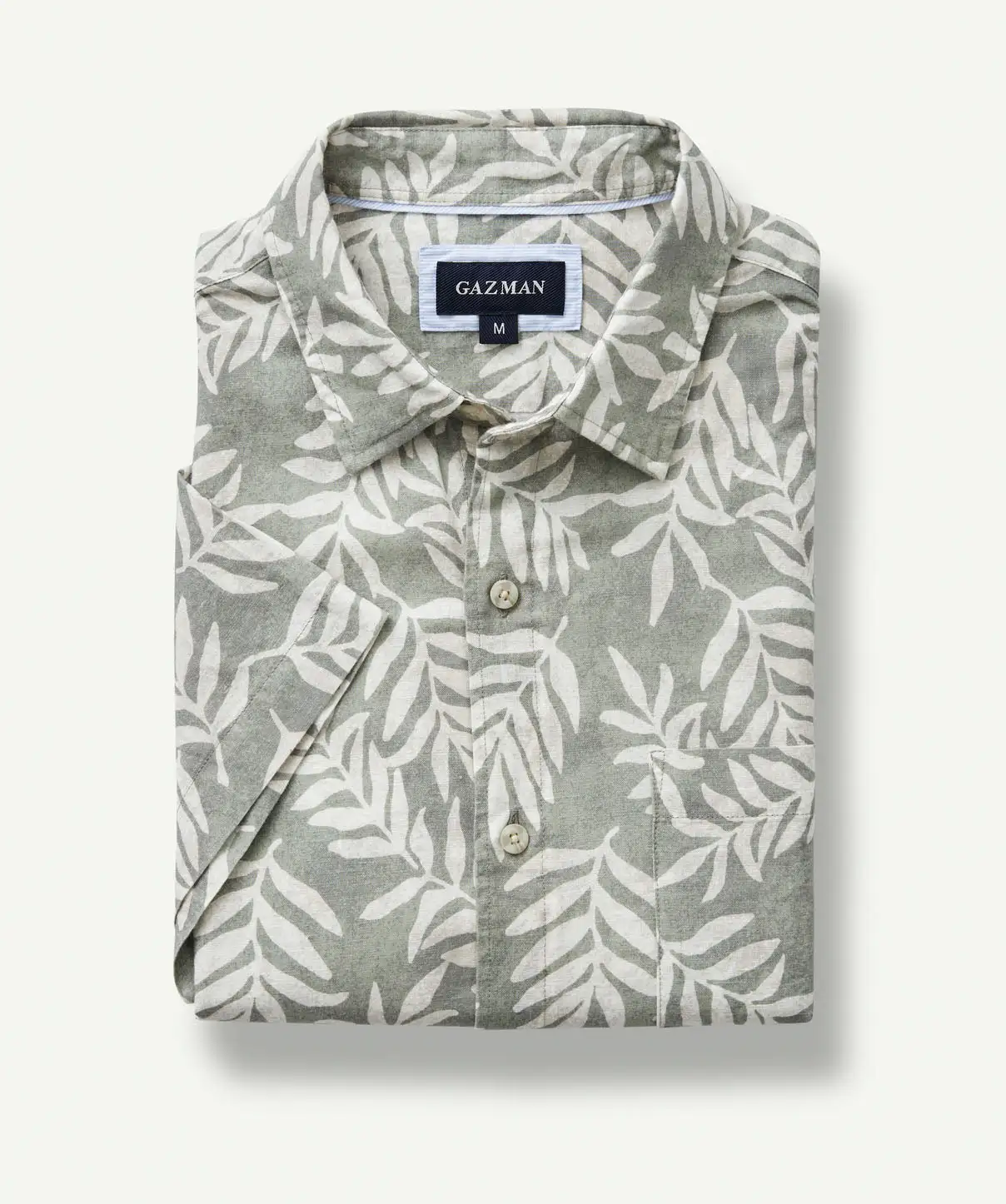 Gazman Linen Blend Leaf Print Short Sleeve Shirt - Sage 4 Gazman Linen Blend Leaf Print Short Sleeve Shirt - Sage - Image 2