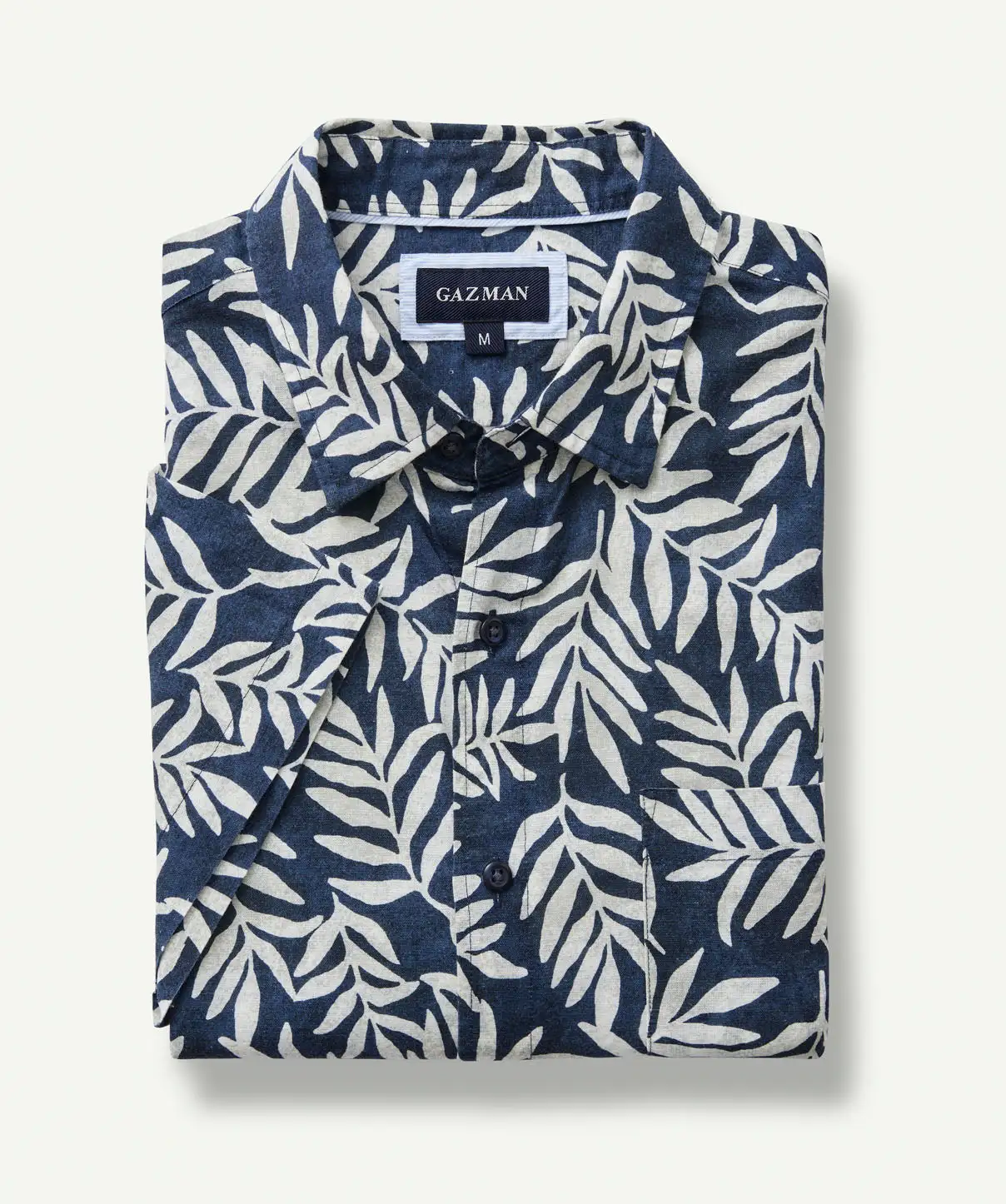 Gazman Linen Blend Leaf Print Short Sleeve Shirt - Navy 4 Gazman Linen Blend Leaf Print Short Sleeve Shirt - Navy - Image 2