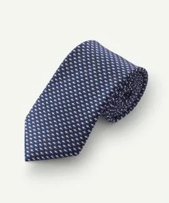 Gazman Silk Fish Print Tie - Navy