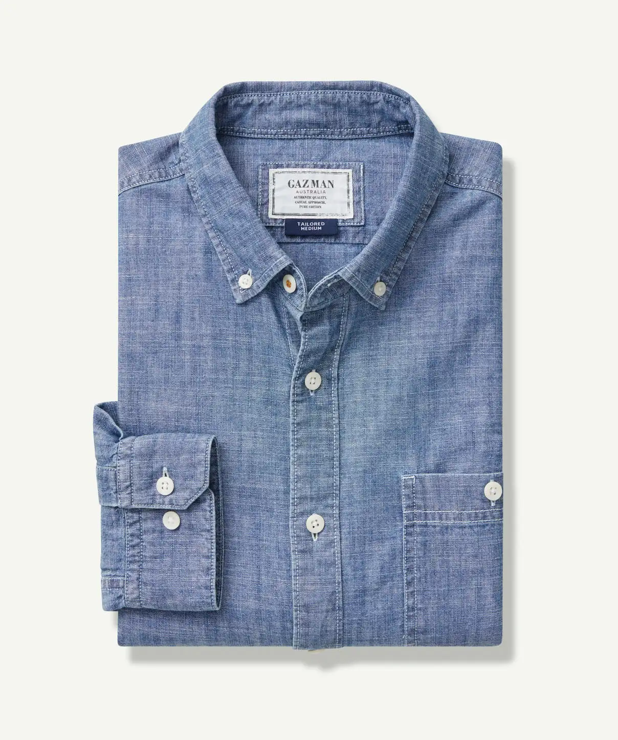 Gazman Tailored Casual Chambray Long Sleeve Shirt - Chambray 4 Gazman Tailored Casual Chambray Long Sleeve Shirt - Chambray - Image 2