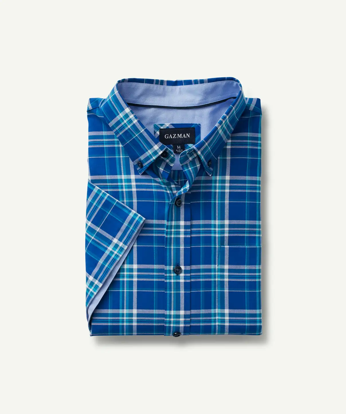 Gazman Easy Care Oxford Check Short Sleeve Shirt - Cobalt 7 Gazman Easy Care Oxford Check Short Sleeve Shirt - Cobalt - Image 5