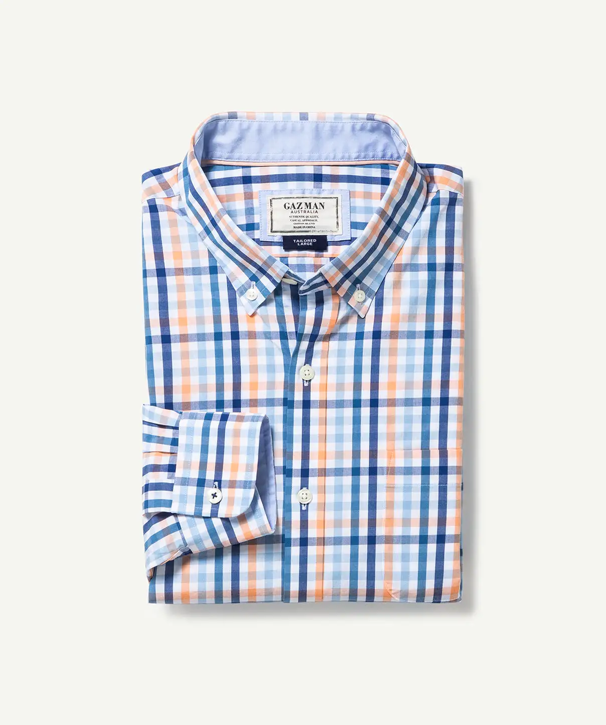 Gazman Tailored Fit Casual Stretch Check Long Sleeve Shirt - Mandarin 4 Gazman Tailored Fit Casual Stretch Check Long Sleeve Shirt - Mandarin - Image 2